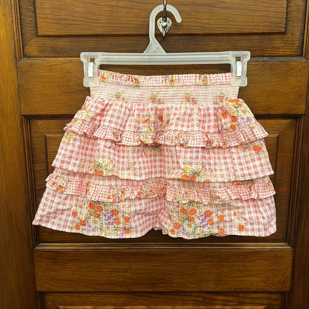 Love Shack Fancy Girls 3 tier skirt Pink Floral sz 7-8Y Girls Loveshackfancy LSF
